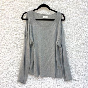 Women’s XL Tall Gap Sweater - Grey, Long-Sleeved, Cold-Shoulder